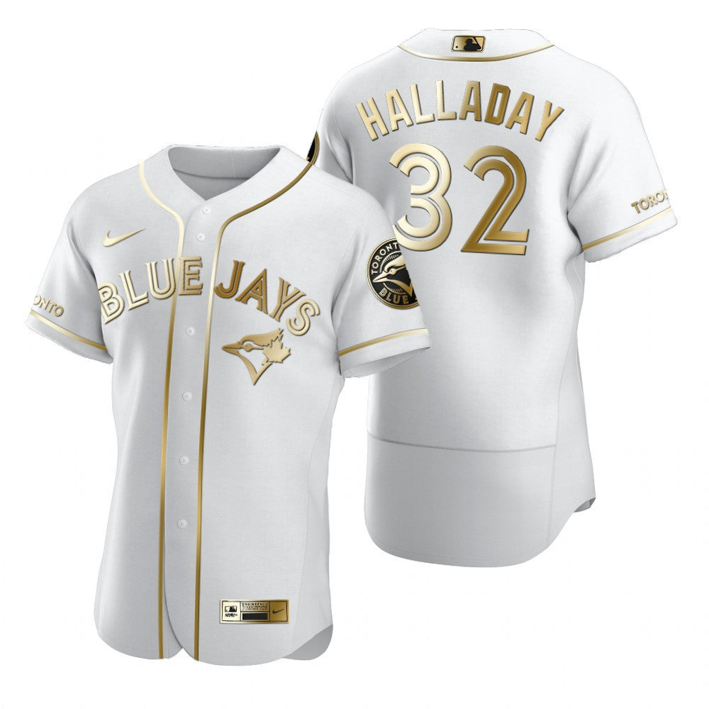 Toronto Blue Jays 32 Roy Halladay Mlb Golden Brandedition White Jersey Gift For Blue Jays Fans