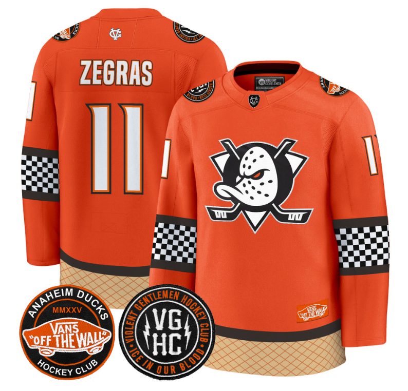 Trevor Zegras Jersey #11 Anaheim Ducks Checkerboard 2025 Premium Stitched Orange
