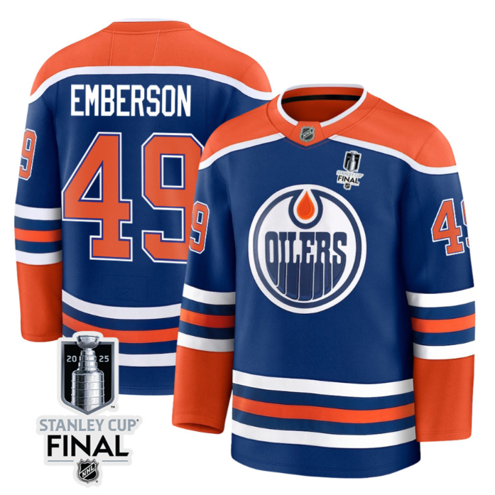 Ty Emberson 49 Edmonton Oilers 2025 STANLEY CUP Final Patch Home Men Jersey Roya