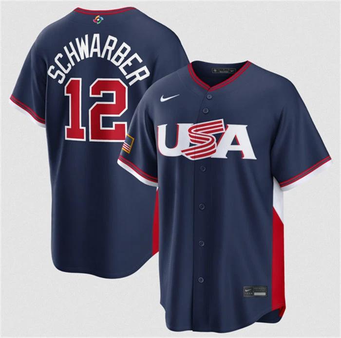 USA Baseball #12 Kyle Schwarber Jersey Navy 2026 World Baseball Classic Road Sta