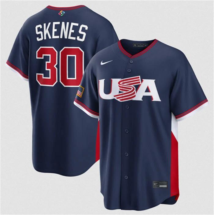 USA Baseball #30 Paul Skenes Jersey Navy 2026 World Baseball Classic Road Stadiu