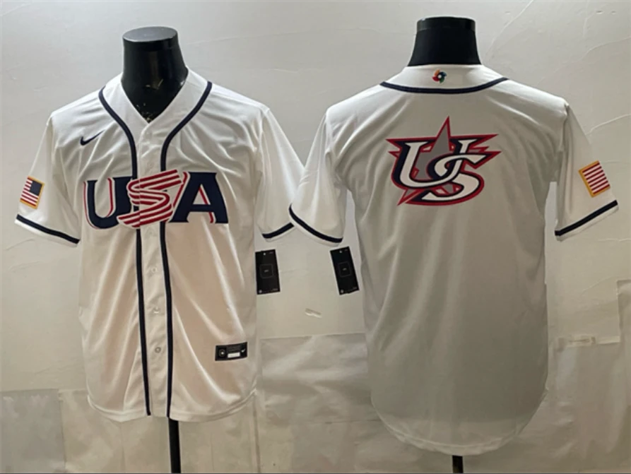 USA Baseball White 2026 World Baseball Classic Big Logo Home Stadium Stitched Je