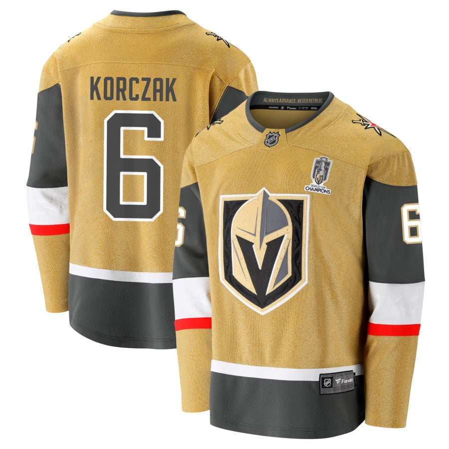 Vegas Golden Knights 6 Kaedan Korczak 2023 Stanley Cup Champions Home Jersey Gold