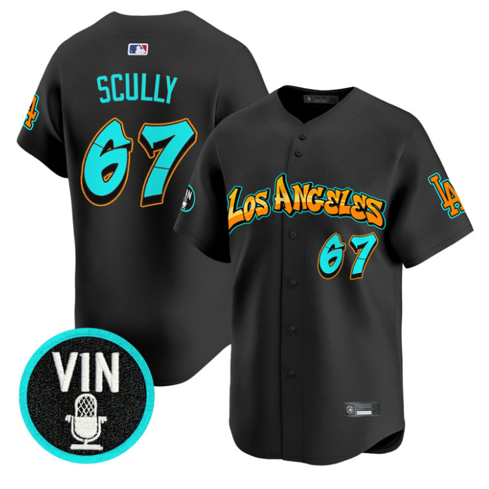 Vin Scully Jersey #67 Los Angeles Dodgers Graffiti Street Style Stitched