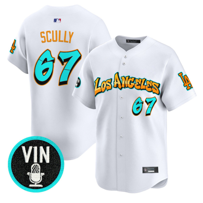 Vin Scully Jersey #67 Los Angeles Dodgers Graffiti Street Style Stitched White