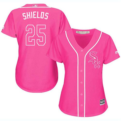 White Sox 25 James Shields Pink Fashion Womens Stitched Baseball Jersey
