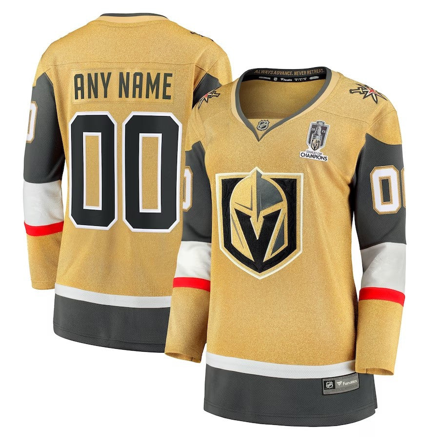 Women Vegas Golden Knights 2023 Stanley Cup Champions Home Breakaway Custom Jersey Gold