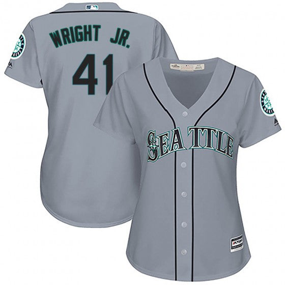 Womens Authentic Seattle Mariners 41 Mike Wright Jr Majestic Cool Base Road Gray Jersey