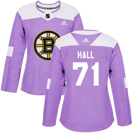 Womens Boston Bruins 71 Taylor Hall Adidas Authentic Fights Cancer Practice Jersey Purple