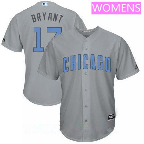 Womens Chicago Cubs 17 Kris Bryant Gray With Baby Blue Fathers Day Stitched Mlb Majestic Cool Base Jersey
