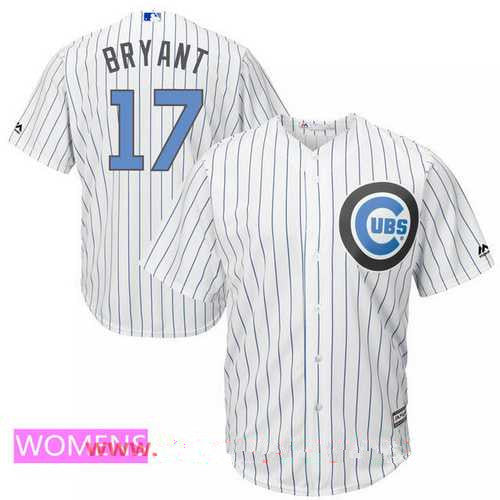 Womens Chicago Cubs 17 Kris Bryant White With Baby Blue Fathers Day Stitched Mlb Majestic Cool Base Jersey