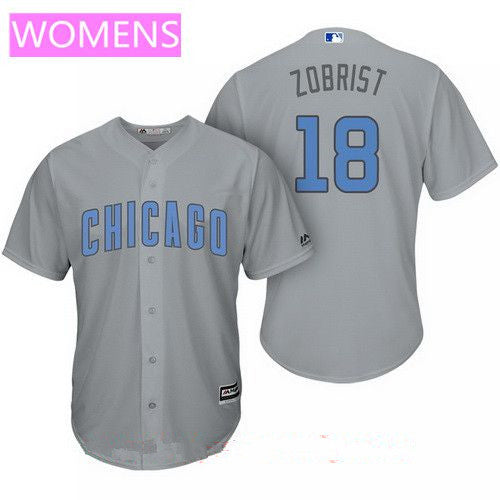 Womens Chicago Cubs 18 Ben Zobrist Gray With Baby Blue Fathers Day Stitched Mlb Majestic Cool Base Jersey