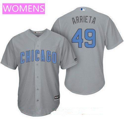 Womens Chicago Cubs 49 Jake Arrieta Gray With Baby Blue Fathers Day Stitched Mlb Majestic Cool Base Jersey