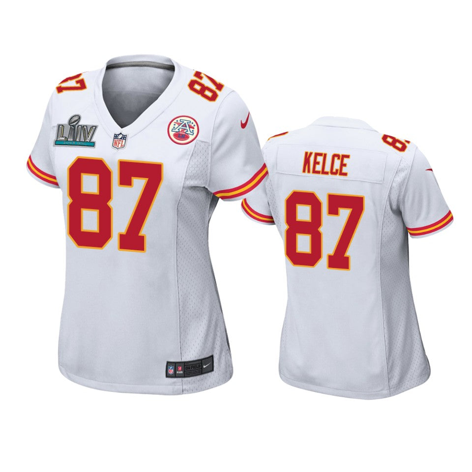 Womens Kansas City Chiefs Travis Kelce White Super Bowl Liv Game Jersey
