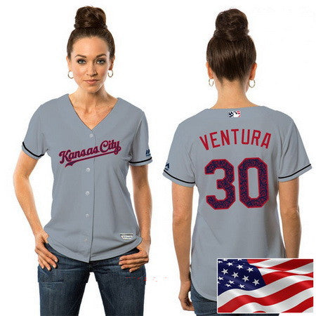 Womens Kansas City Royals 30 Yordano Ventura Gray Stars Stripes Fashion Independence Day Stitched Mlb Majestic Cool Base Jersey