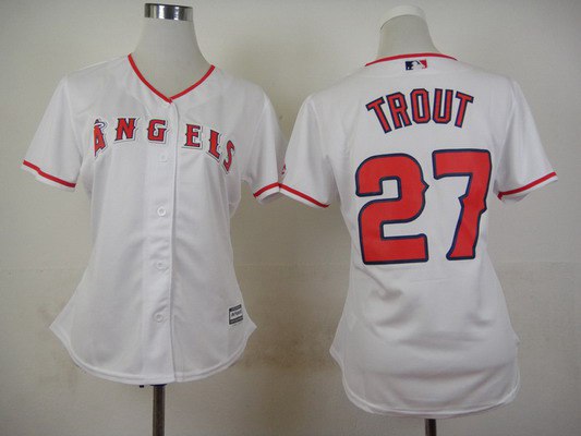 Womens La Angels Of Anaheim 27 Mike Trout Home White 2015 Mlb Cool Base Jersey