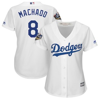 Womens Los Angeles Dodgers 8 Manny Machado Majestic White 2018 World Series Jersey
