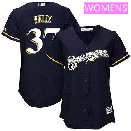 Womens Milwaukee Brewers 37 Neftali Feliz Navy Blue Brewers Stitched Mlb Majestic Cool Base Jersey