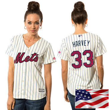 Womens New York Mets 33 Matt Harvey White Stars Stripes Fashion Independence Day Stitched Mlb Majestic Cool Base Jersey