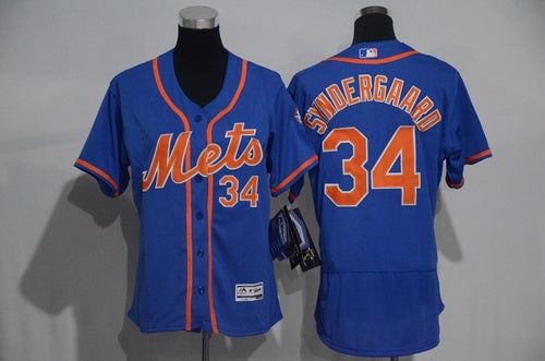 Womens New York Mets 34 Noah Syndergaard Blue With Orange 2016 Flexbase Stitched Baseball Jersey