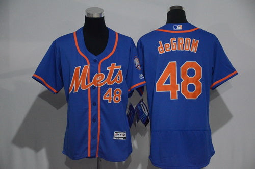 Womens New York Mets 48 Jacob Degrom Blue With Orange 2016 Flexbase Stitched Baseball Jersey