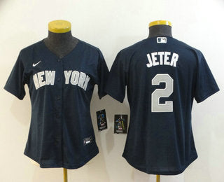 Womens New York Yankees 2 Derek Jeter Navy Blue Stitched Mlb Cool Base Nike Jersey