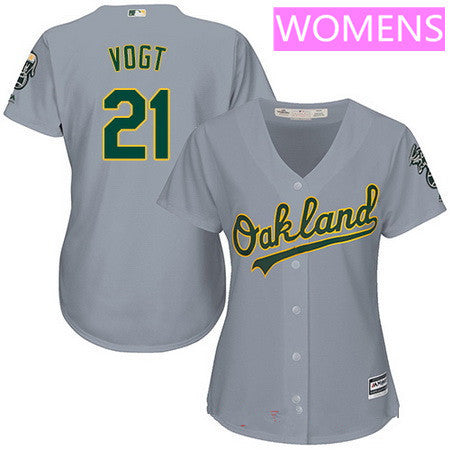 Womens Oakland Athletics 21 Stephen Vogt Gray Road Stitched Mlb Majestic Cool Base Jersey