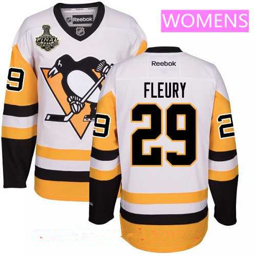 Womens Pittsburgh Penguins 29 Marc andre Fleury White Third 2017 Stanley Cup Finals Patch Stitched Nhl Reebok Hockey Jersey