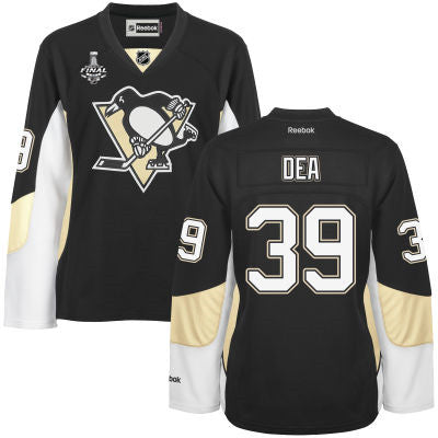 Womens Pittsburgh Penguins 39 Jean sebastien Dea Black Team Color 2017 Stanley Cup Nhl Finals Patch Jersey