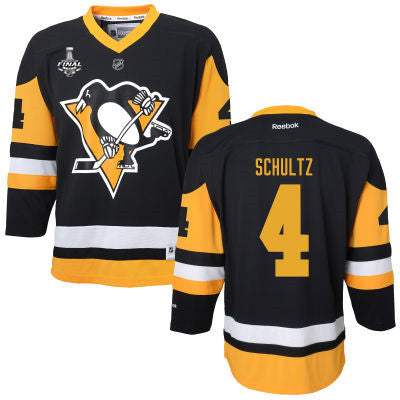 Womens Pittsburgh Penguins 4 Justin Schultz Black With Yellow 2017 Stanley Cup Nhl Finals Patch Jersey
