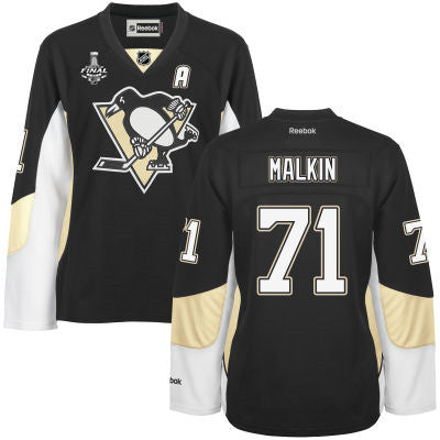 Womens Pittsburgh Penguins 71 Evgeni Malkin Black Team Color 2017 Stanley Cup Nhl Finals A Patch Jersey