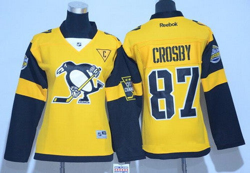 Womens Pittsburgh Penguins 87 Sidney Crosby Yellow 2017 Stadium Series Stitched Nhl Reebok Hockey Jersey