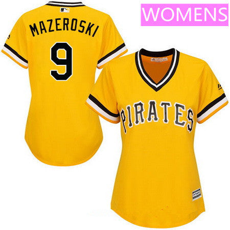 Womens Pittsburgh Pirates 9 Bill Mazeroski Yellow Pullover Stitched Mlb Majestic Cool Base Jersey