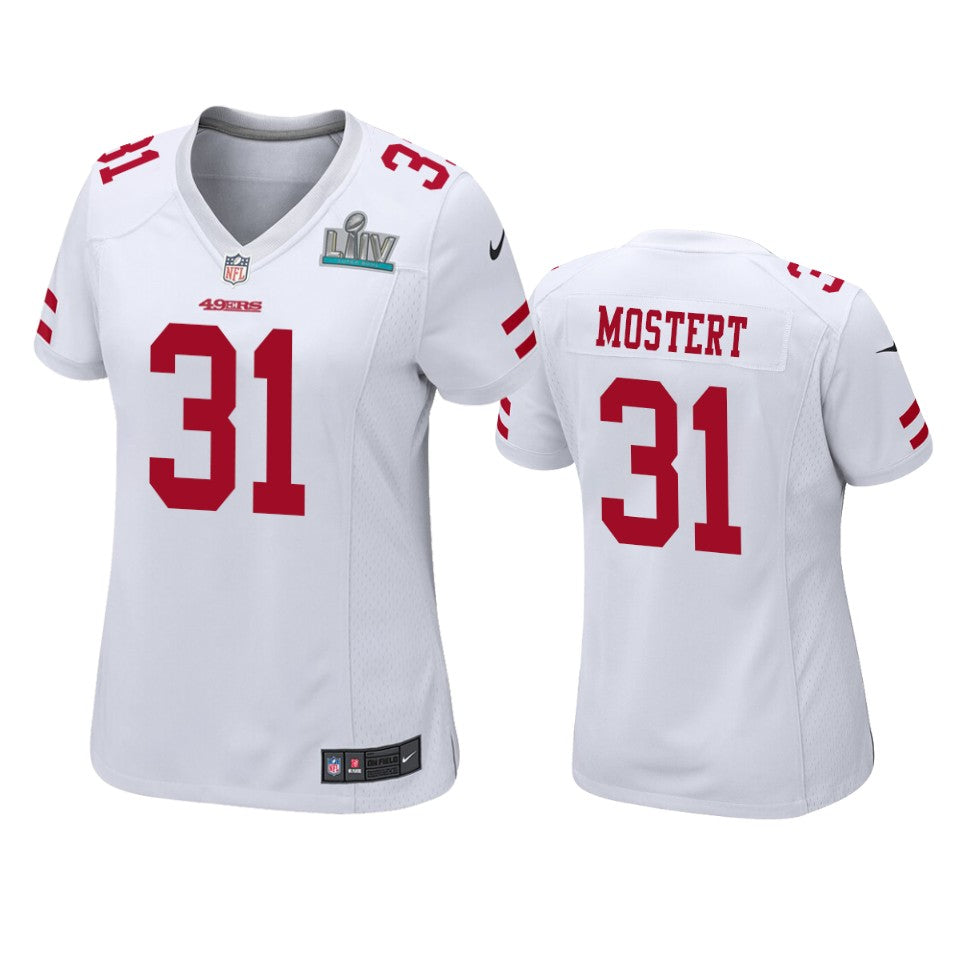 Womens San Francisco 49ers Raheem Mostert White Super Bowl Liv Game Jersey