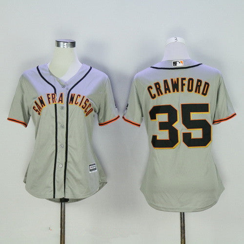Womens San Francisco Giants 35 Brandon Crawford Gray Road Stitched Mlb Majestic Cool Base Jersey