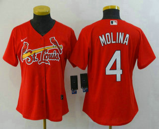 Womens St Louis Cardinals 4 Yadier Molina Red Stitched Mlb Cool Base Nike Jersey