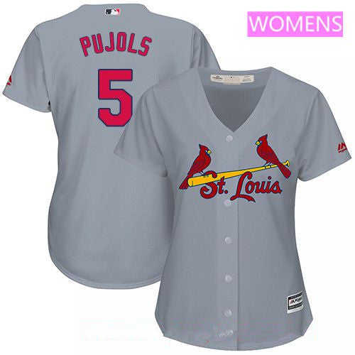 Womens St Louis Cardinals 5 Albert Pujols Gray Road Stitched Mlb Majestic Cool Base Jersey