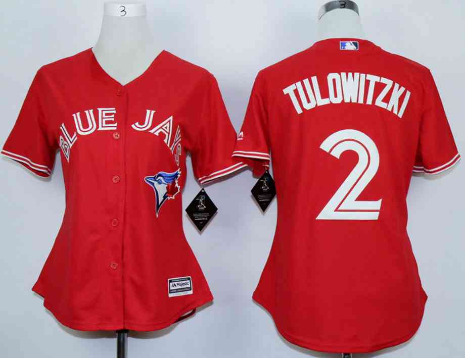 Womens Toronto Blue Jays 2 Troy Tulowitzki Red Canada Day New Cool Base Women Jersey