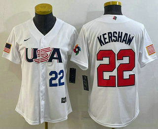Womens Usa Baseball 22 Clayton Kershaw Number 2023 White World Classic Stitched Jerseyjj8va0lpix_4