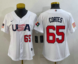 Womens Usa Baseball 65 Nestor Cortes Number 2023 White World Classic Stitched Jersey