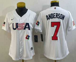 Womens Usa Baseball 7 Tim Anderson 2023 White World Classic Stitched Jerseys