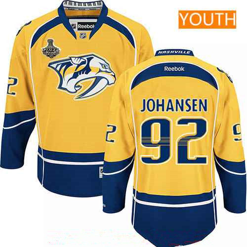 Youth Nashville Predators 92 Ryan Johansen Yellow 2017 Stanley Cup Finals Patch Stitched Nhl Reebok Hockey Jersey
