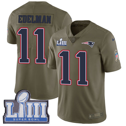 Youth New England Patriots 11 Julian Edelman Olive Nike Nfl 2017 Salute To Service Super Bowl Liii Bound Limited Jersey