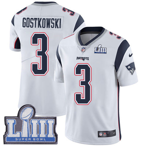 Youth New England Patriots 3 Stephen Gostkowski White Nike Nfl Road Vapor Untouchable Super Bowl Liii Bound Limited Jersey