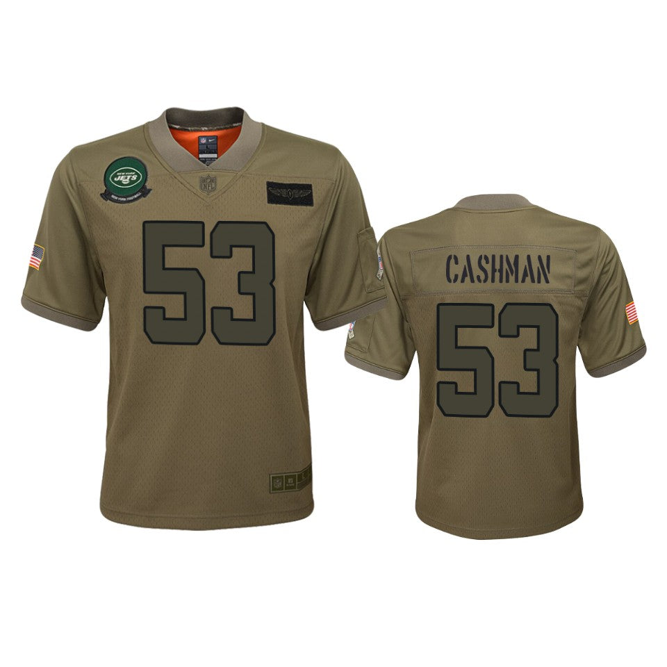 Youth New York Jets Blake Cashman Camo 2019 Salute To Service Game Jersey