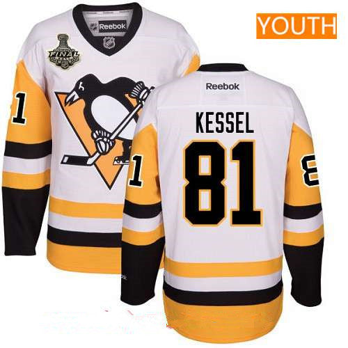 Youth Pittsburgh Penguins 81 Phil Kessel White Third 2017 Stanley Cup Finals Patch Stitched Nhl Reebok Hockey Jersey